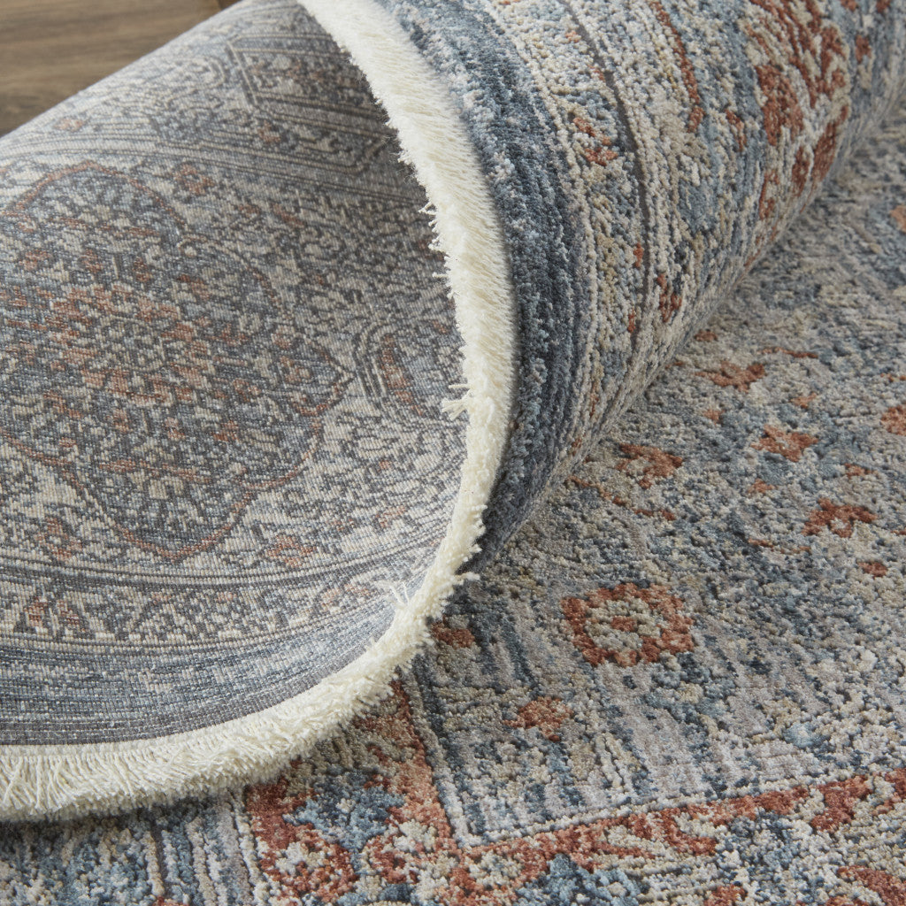 12 x 15 Gray Blue & Red Oriental Power Loom Rug With Fringe