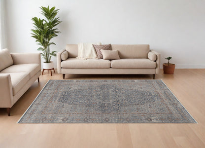 12 x 15 Gray Blue & Red Oriental Power Loom Rug With Fringe