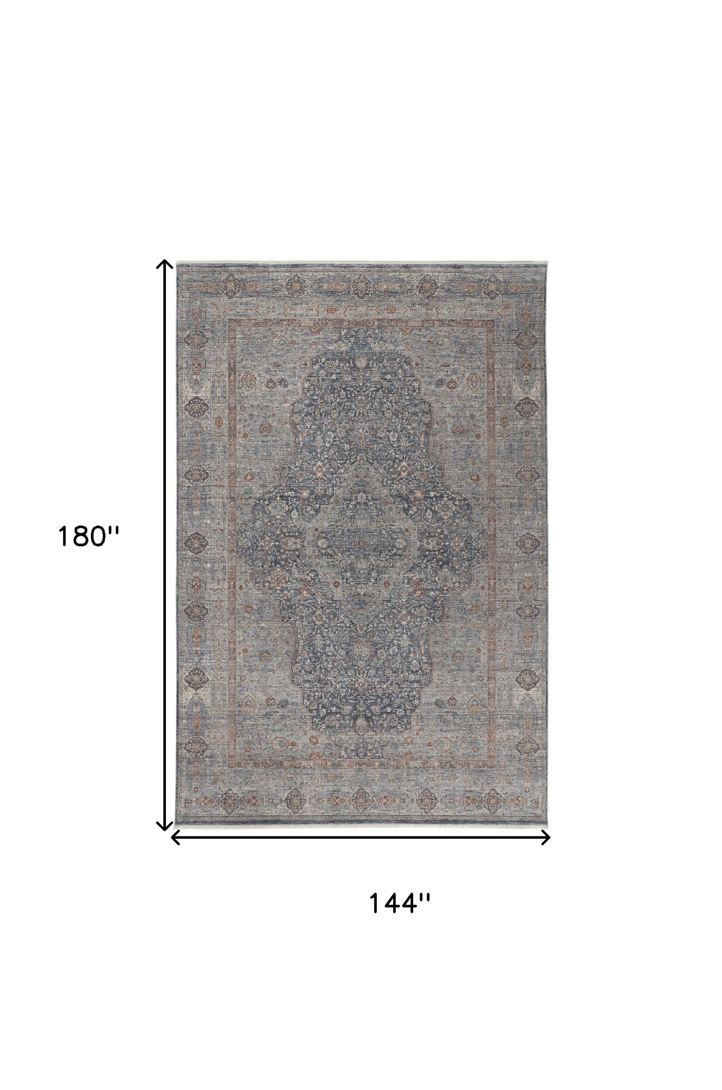 12 x 15 Gray Blue & Red Oriental Power Loom Rug With Fringe