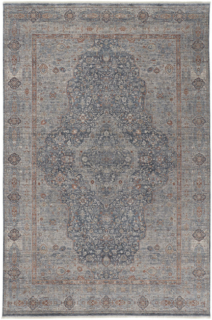 12 x 15 Gray Blue & Red Oriental Power Loom Rug With Fringe