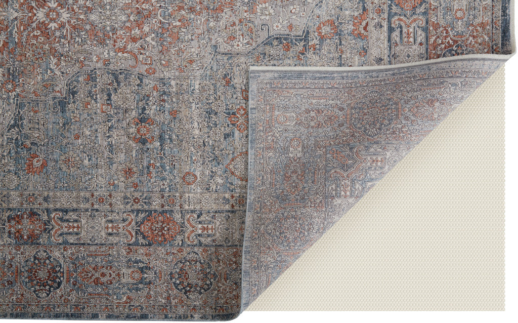 5 x 7 Gray Ivory & Orange Oriental Power Loom Rug With Fringe