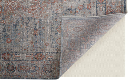 12 x 15 Gray Ivory & Orange Oriental Power Loom Rug With Fringe