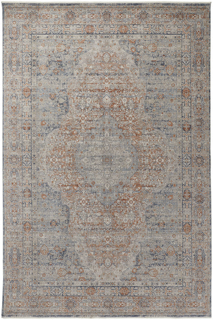 12 x 15 Gray Ivory & Orange Oriental Power Loom Rug With Fringe