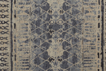 4 x 6 Gray Blue & Ivory Wool Floral Hand Knotted Rug