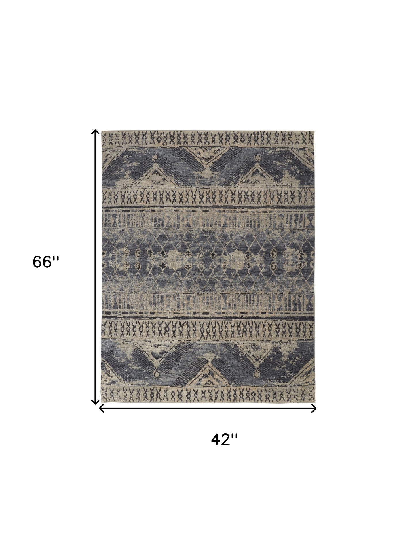 4 x 6 Gray Blue & Ivory Wool Floral Hand Knotted Rug