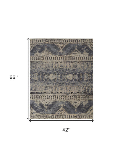 4 x 6 Gray Blue & Ivory Wool Floral Hand Knotted Rug