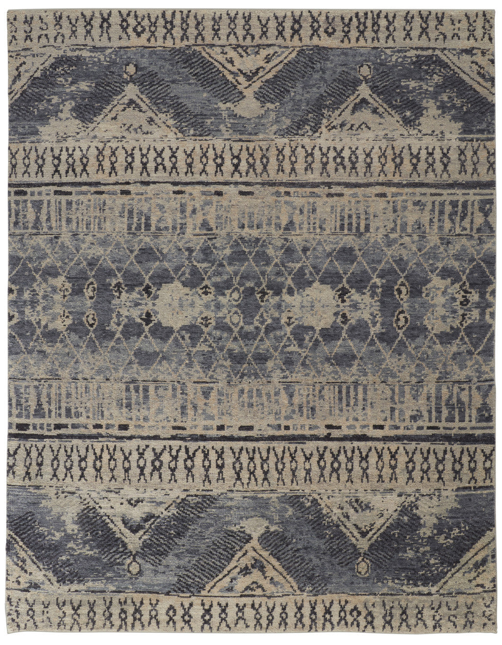 4 x 6 Gray Blue & Ivory Wool Floral Hand Knotted Rug