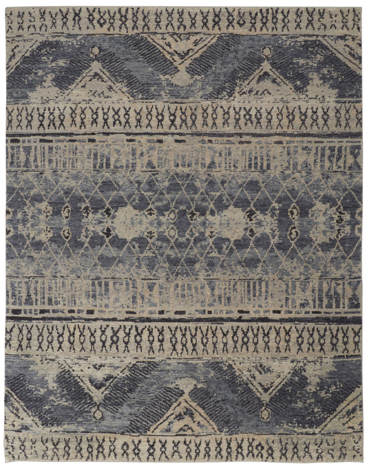 4 x 6 Gray Blue & Ivory Wool Floral Hand Knotted Rug