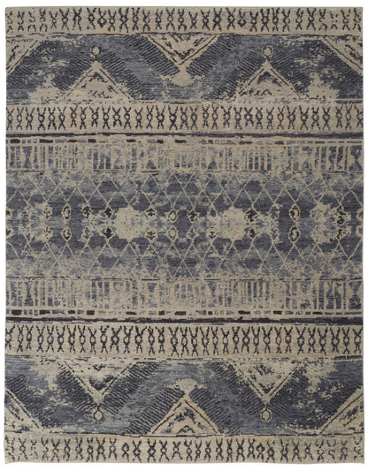 4 x 6 Gray Blue & Ivory Wool Floral Hand Knotted Rug