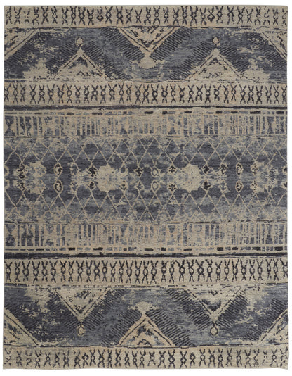4 x 6 Gray Blue & Ivory Wool Floral Hand Knotted Rug