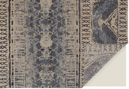 8 x 10 Gray Blue & Ivory Wool Floral Hand Knotted Rug