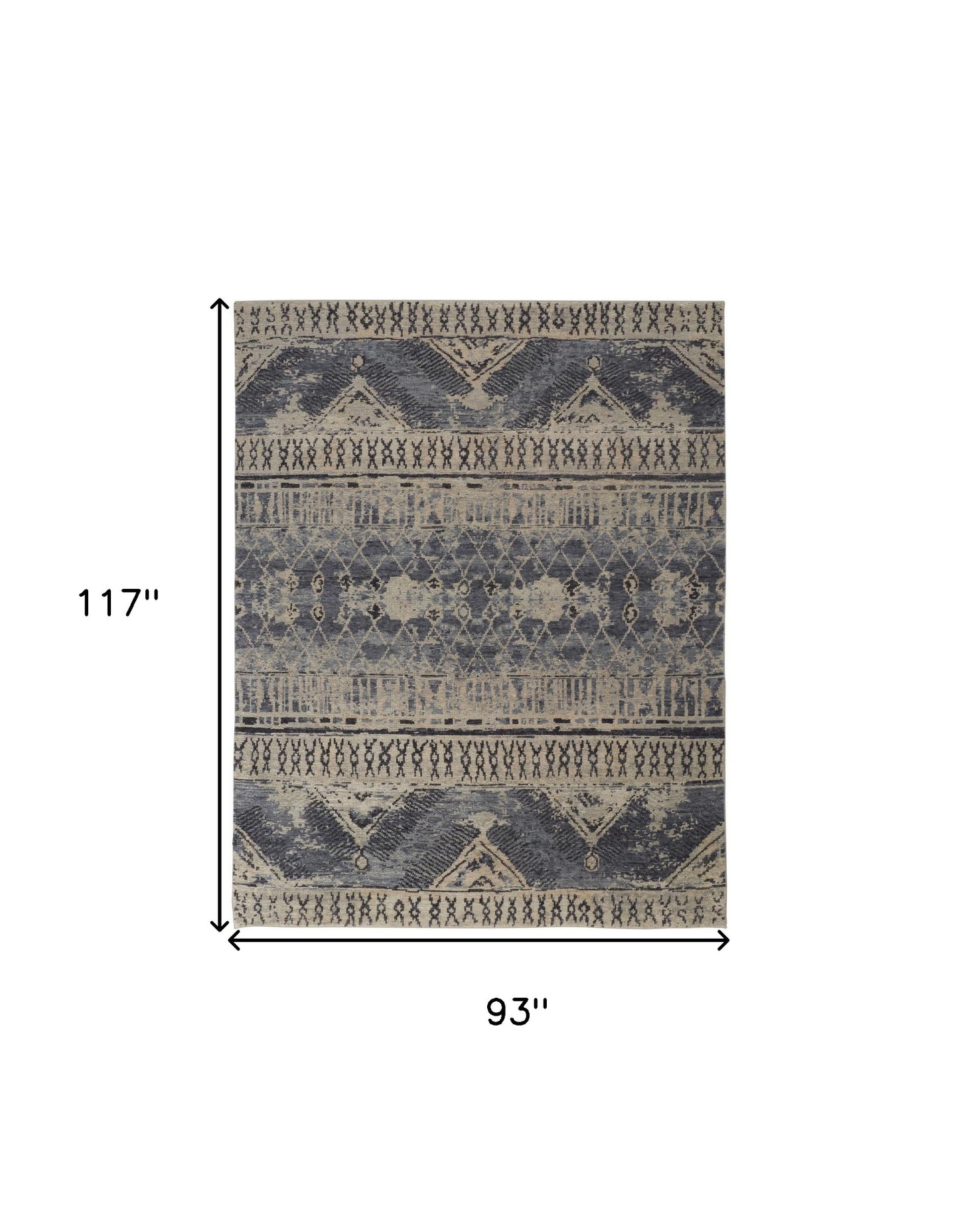 8 x 10 Gray Blue & Ivory Wool Floral Hand Knotted Rug