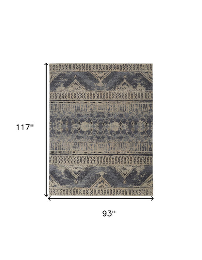 8 x 10 Gray Blue & Ivory Wool Floral Hand Knotted Rug