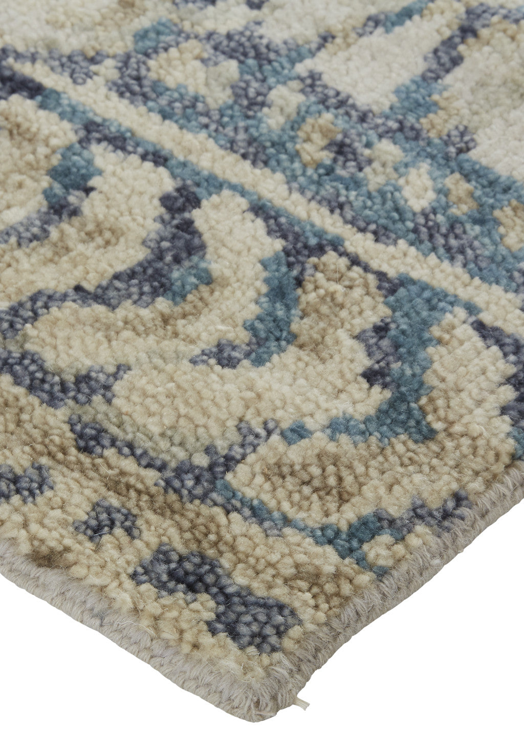 8 x 10 Gray & Blue Wool Geometric Hand Knotted Rug