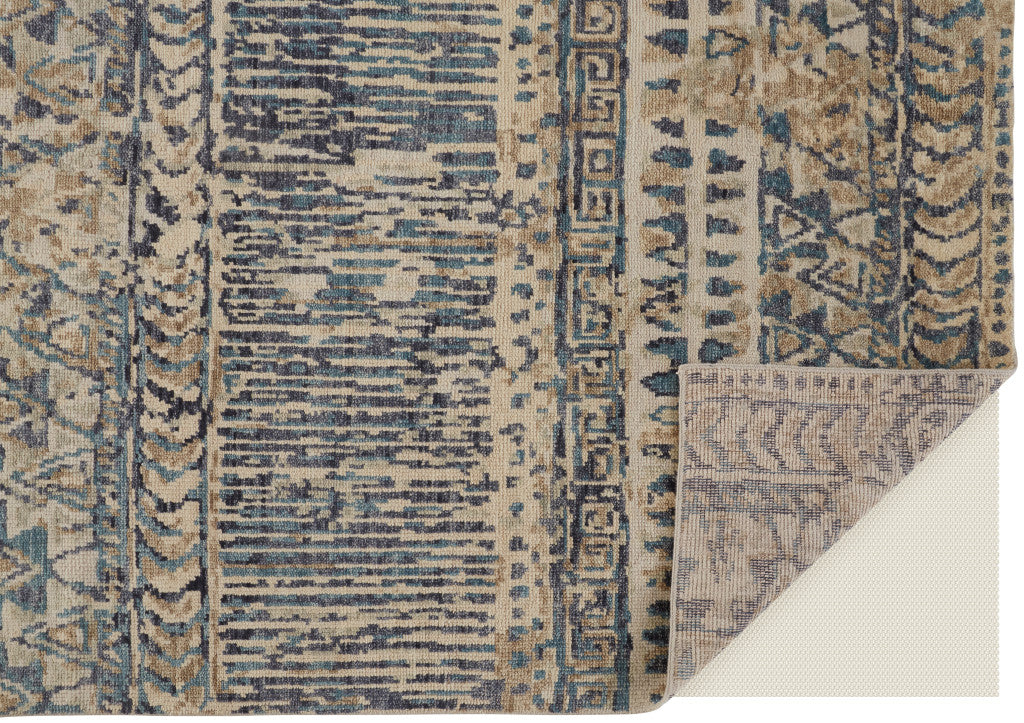 8 x 10 Gray & Blue Wool Geometric Hand Knotted Rug
