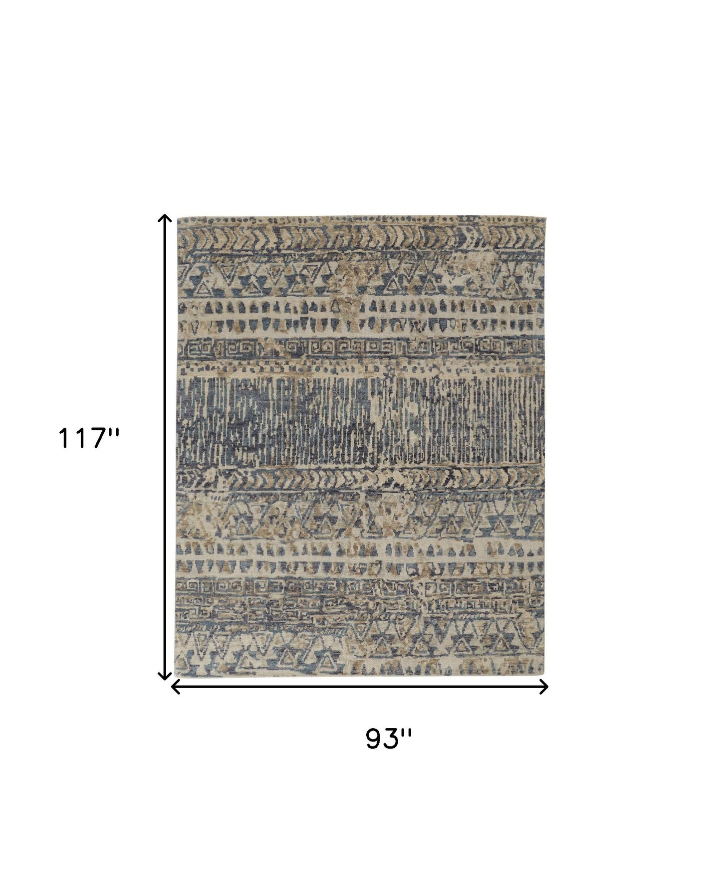 8 x 10 Gray & Blue Wool Geometric Hand Knotted Rug