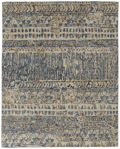 8 x 10 Gray & Blue Wool Geometric Hand Knotted Rug