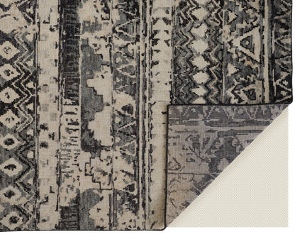 8 x 10 Ivory Gray & Black Wool Geometric Hand Knotted Rug
