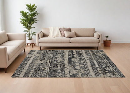 8 x 10 Ivory Gray & Black Wool Geometric Hand Knotted Rug
