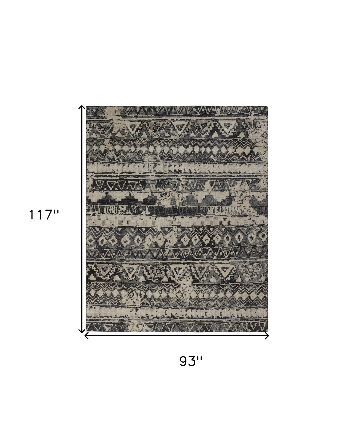 8 x 10 Ivory Gray & Black Wool Geometric Hand Knotted Rug