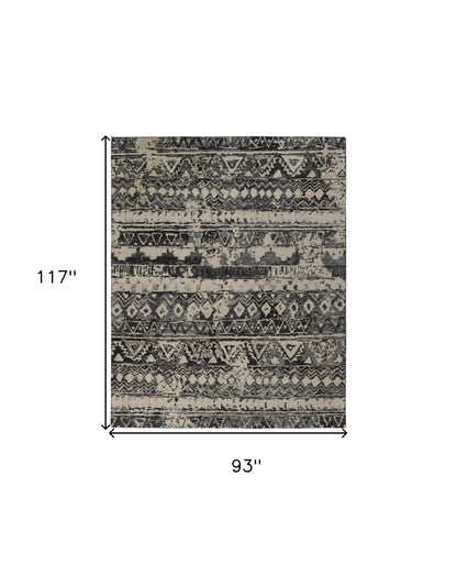 8 x 10 Ivory Gray & Black Wool Geometric Hand Knotted Rug