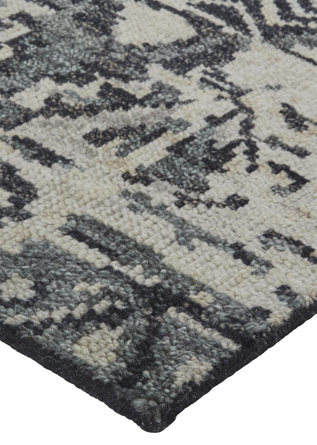 8 x 10 Ivory Gray & Black Wool Geometric Hand Knotted Rug
