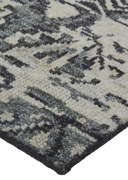 8 x 10 Ivory Gray & Black Wool Geometric Hand Knotted Rug