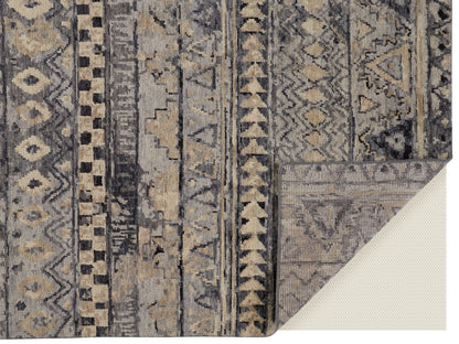 8 x 10 Taupe Gray & Tan Wool Geometric Hand Knotted Rug
