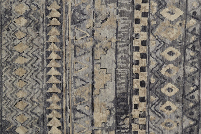 8 x 10 Taupe Gray & Tan Wool Geometric Hand Knotted Rug