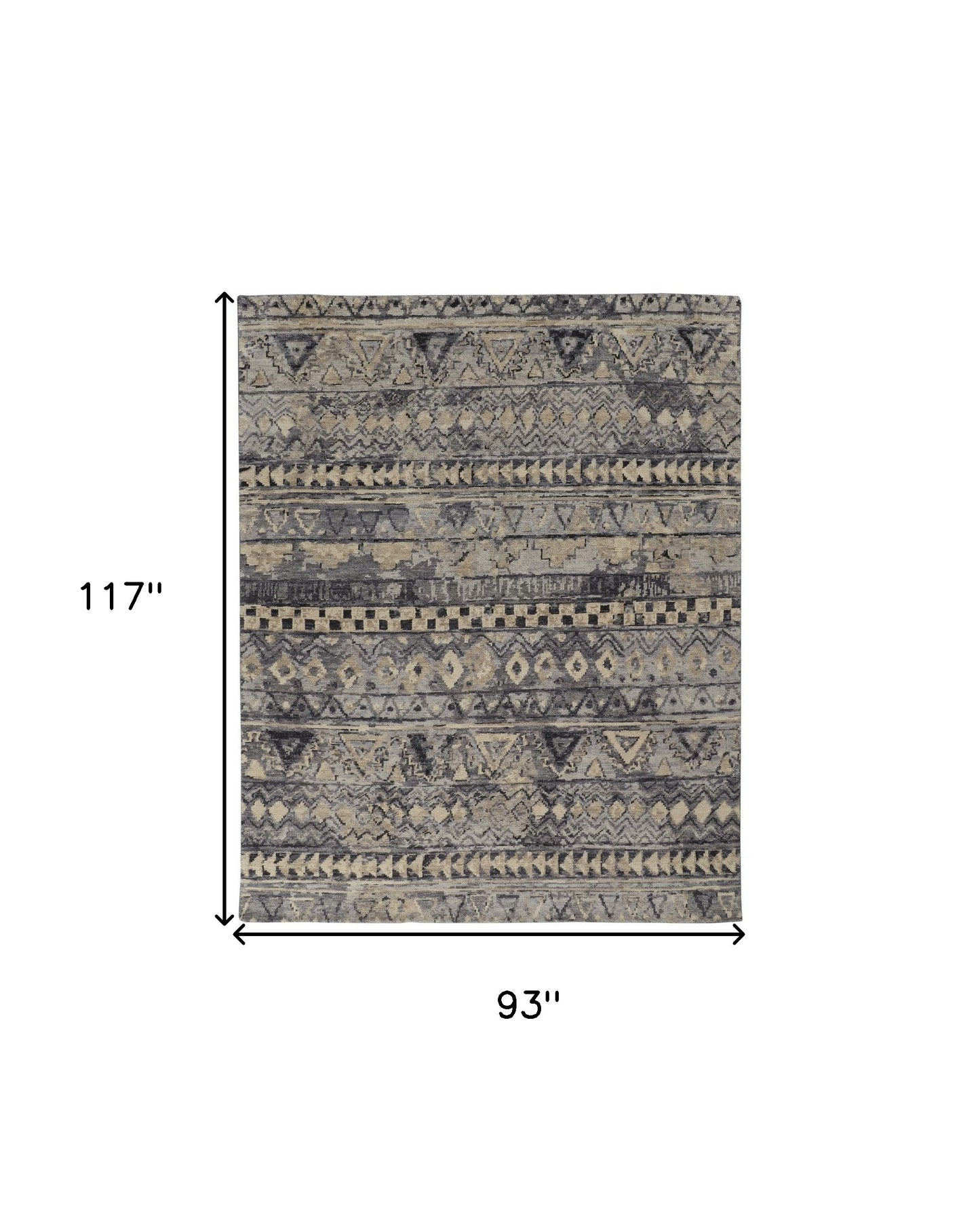 8 x 10 Taupe Gray & Tan Wool Geometric Hand Knotted Rug