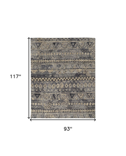 8 x 10 Taupe Gray & Tan Wool Geometric Hand Knotted Rug