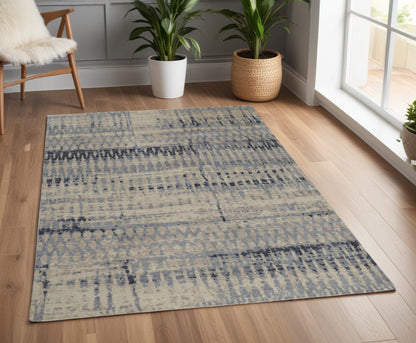 4 x 6 Gray Blue & Ivory Wool Hand Knotted Rug