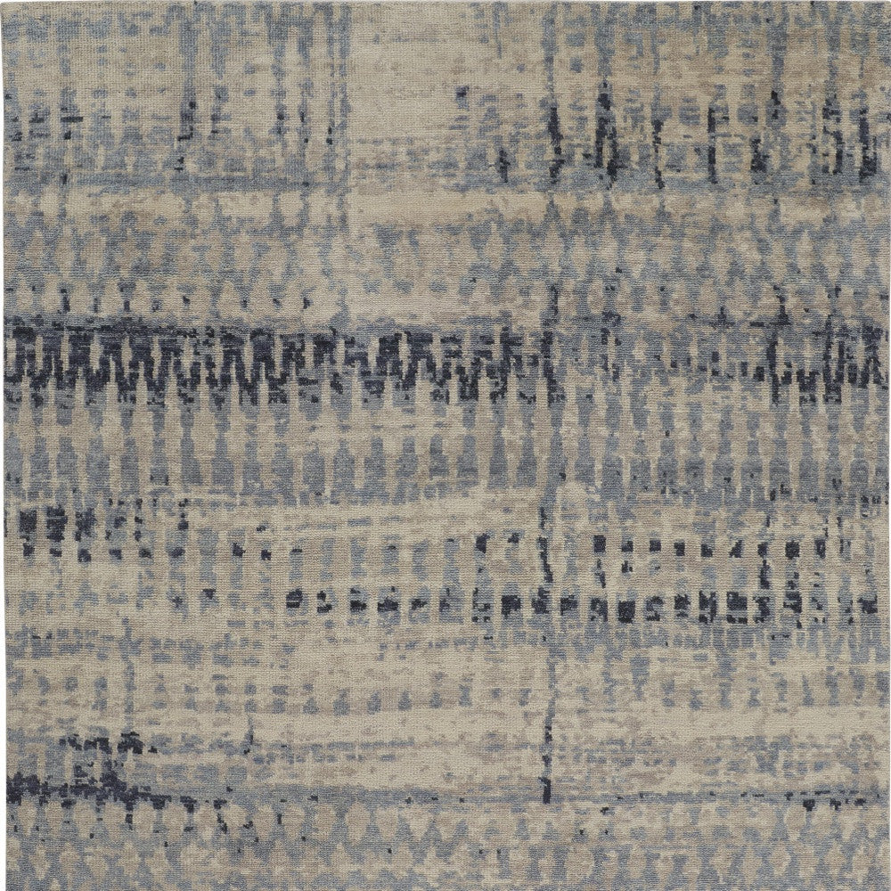 4 x 6 Gray Blue & Ivory Wool Hand Knotted Rug