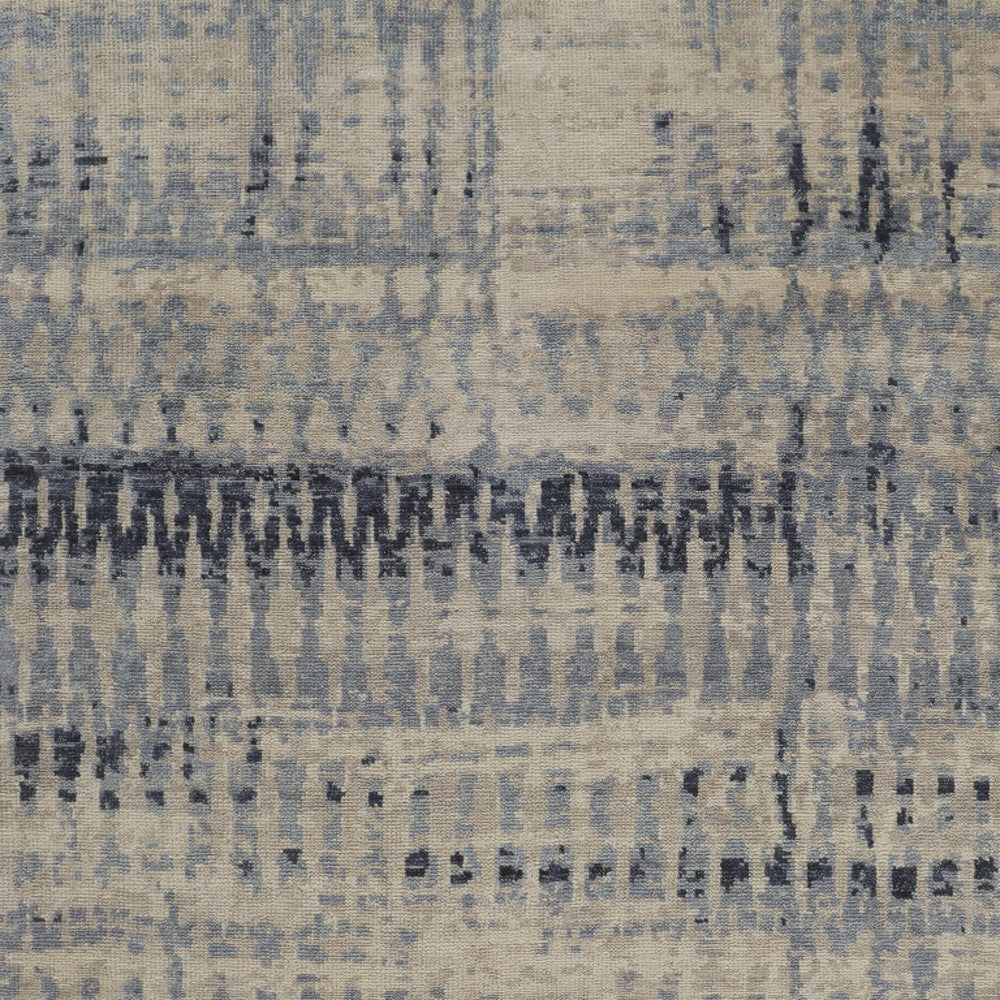 4 x 6 Gray Blue & Ivory Wool Hand Knotted Rug