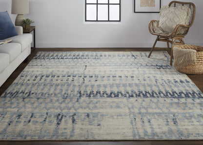 4 x 6 Gray Blue & Ivory Wool Hand Knotted Rug
