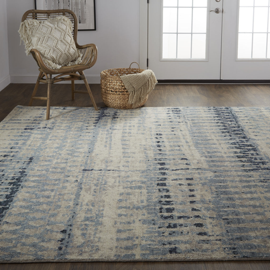 8 x 10 Gray Blue & Ivory Wool Hand Knotted Rug