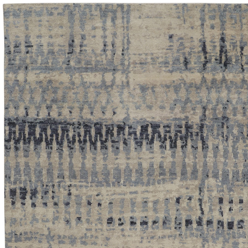 8 x 10 Gray Blue & Ivory Wool Hand Knotted Rug