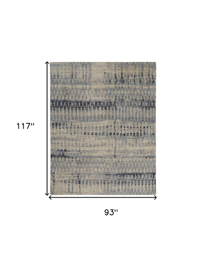 8 x 10 Gray Blue & Ivory Wool Hand Knotted Rug