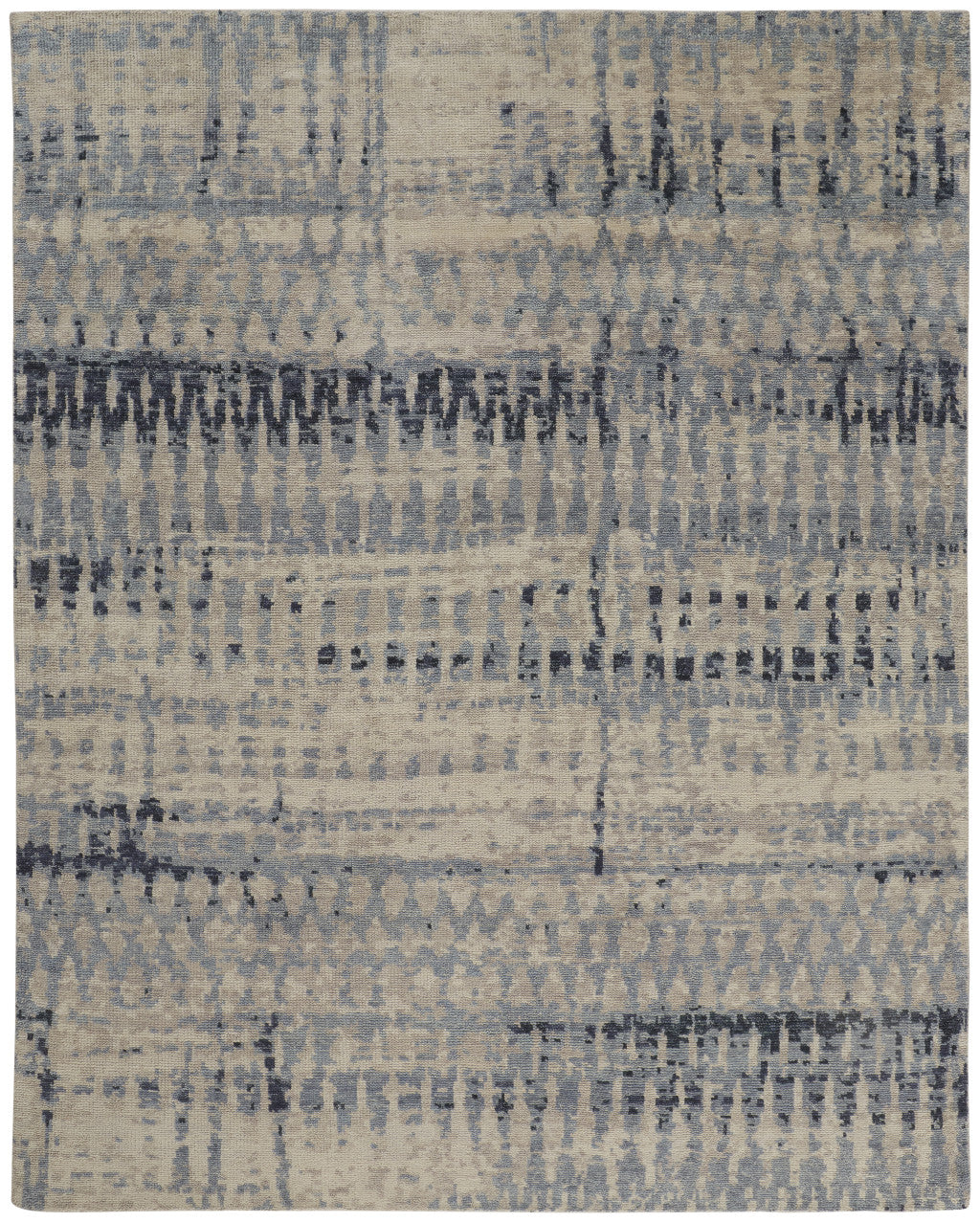 8 x 10 Gray Blue & Ivory Wool Hand Knotted Rug