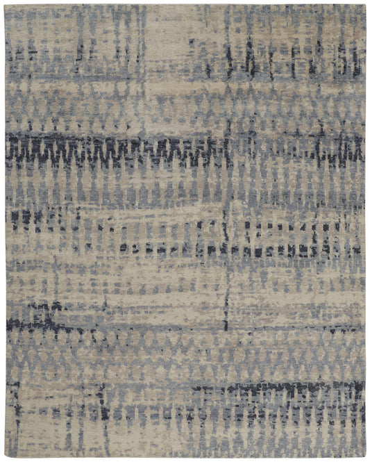 8 x 10 Gray Blue & Ivory Wool Hand Knotted Rug
