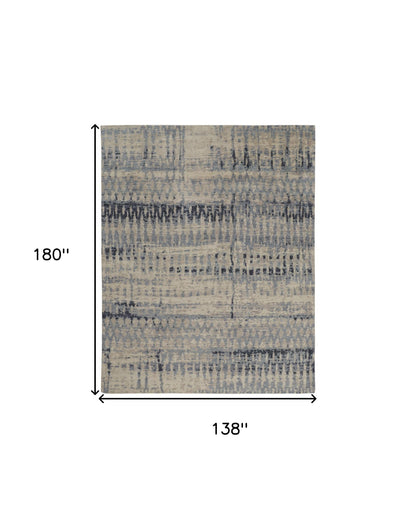 12 x 15 Gray Blue & Ivory Wool Hand Knotted Rug