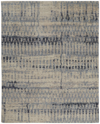 12 x 15 Gray Blue & Ivory Wool Hand Knotted Rug