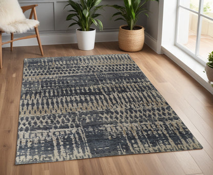 4 x 6 Blue Gray & Tan Wool Hand Knotted Rug