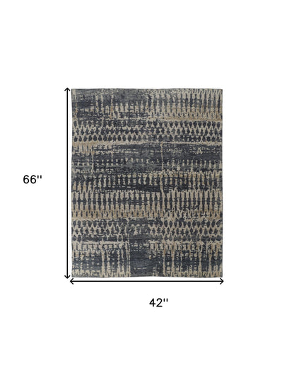 4 x 6 Blue Gray & Tan Wool Hand Knotted Rug