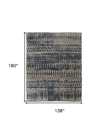 12 x 15 Blue Gray & Tan Wool Hand Knotted Rug