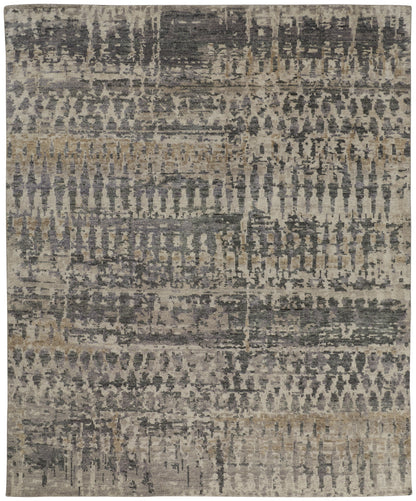 4 x 6 Gray Taupe & Ivory Wool Hand Knotted Rug