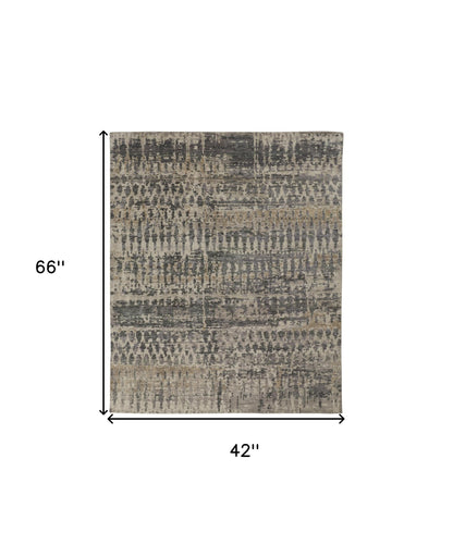 4 x 6 Gray Taupe & Ivory Wool Hand Knotted Rug