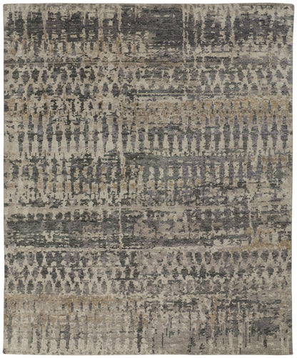 4 x 6 Gray Taupe & Ivory Wool Hand Knotted Rug