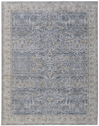 8 x 10 Taupe & Blue Ikat Power Loom Rug With Fringe