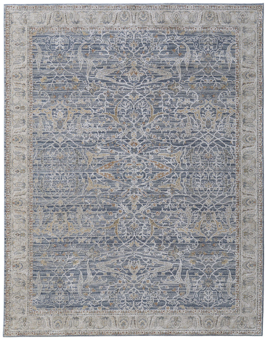 8 x 10 Taupe & Blue Ikat Power Loom Rug With Fringe